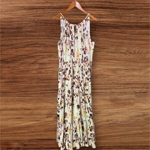 Cato Fashions Almond Cream Floral Pleated Halter Maxi Dress